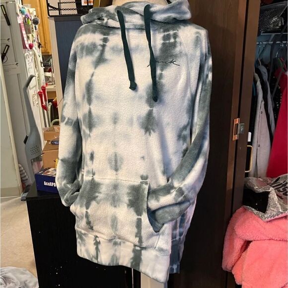 VS Pink leggjngs tunic pullover fleece sweatshirt/hoodie hoody green tie dye y2k - Picture 2 of 4